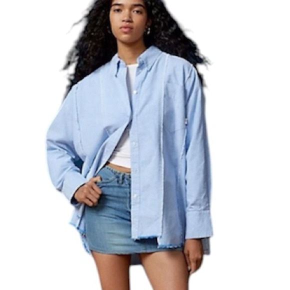 BDG / Urban Outfitters Spliced Dad Button Down Shirt Blue Medium - Picture 1 of 15